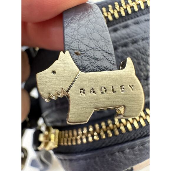 Radley London Hello Lovely Navy Grey Leather Small Crossbody Bag Luxury Dual zip - Picture 4 of 16